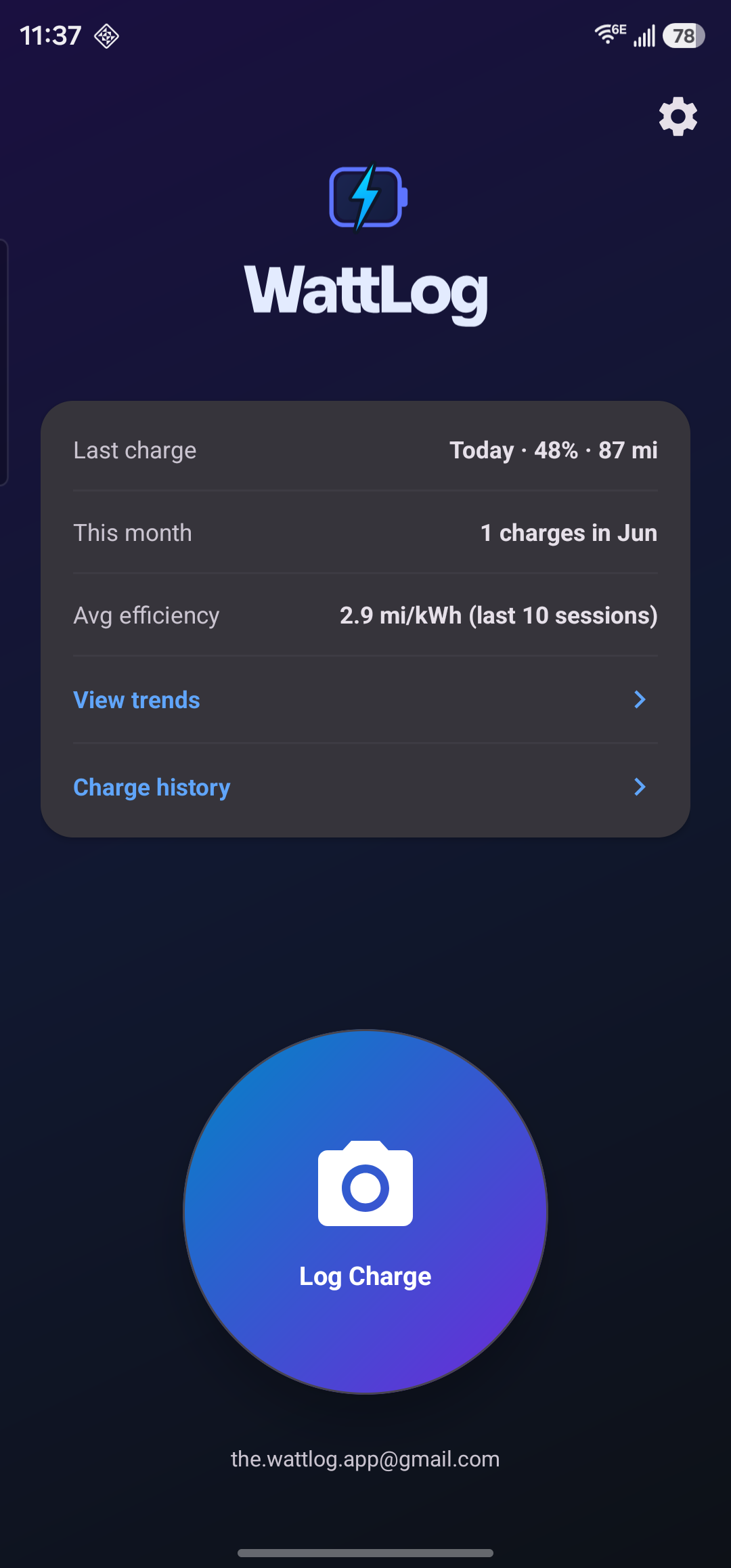 WattLog home screen
